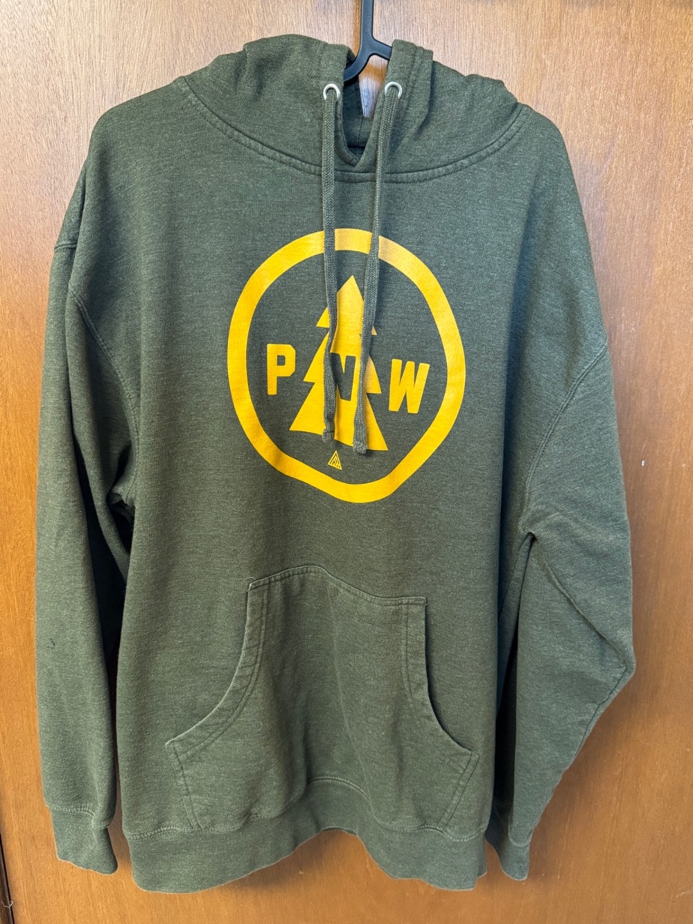 Men's Green Pullover Hoodie with Yellow PNW Tree Logo